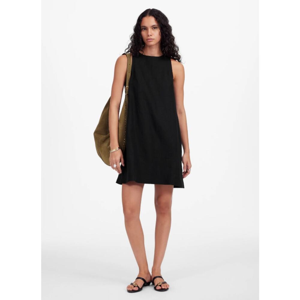 Madewell Black Linen Mini Shift Dress Sleeveless A-Line Pocket Dress